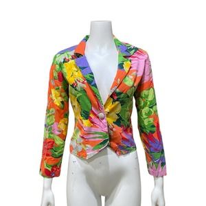 Vintage Floral Blazer Cropped Pads Jacket Women’s 3/4